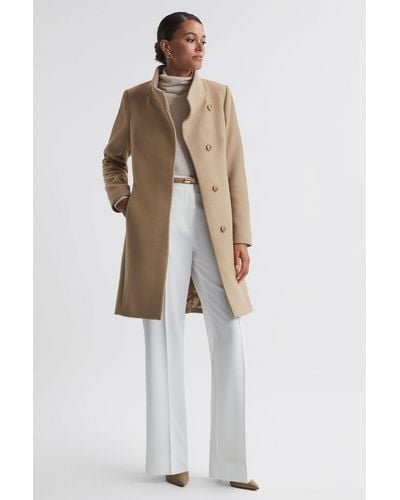 Reiss Mia - Camel Petite Wool Blend Mid-length Coat - White