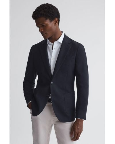 Reiss Attire - Navy Slim Fit Textured Wool Blend Blazer - Blue