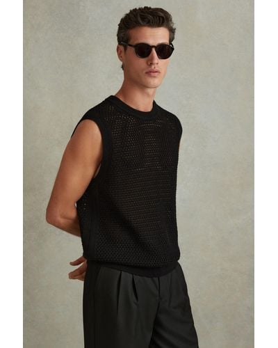 Reiss Dandy - Black Cotton Blend Crochet Vest, L