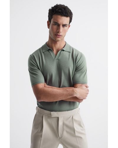 Reiss Duchie - Kale Merino Wool Open Collar Polo Shirt, S - Green