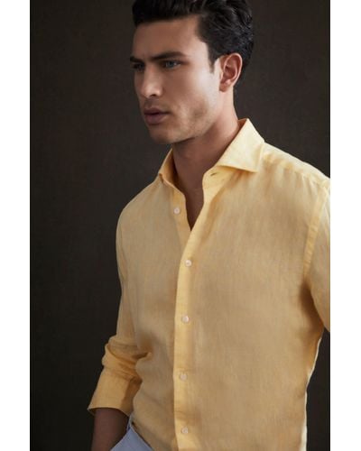 Reiss Ruban - Lemon Linen Button-through Shirt, M - Yellow