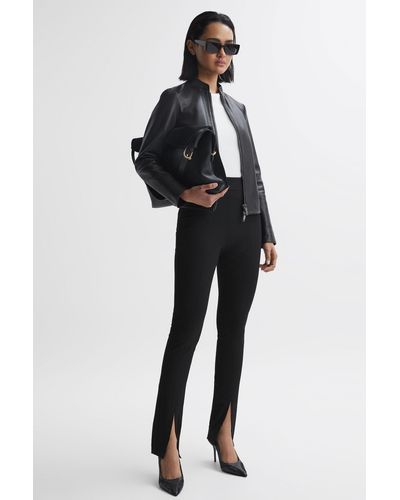 Reiss Allie - Black Leather Collarless Biker Jacket, Us 8