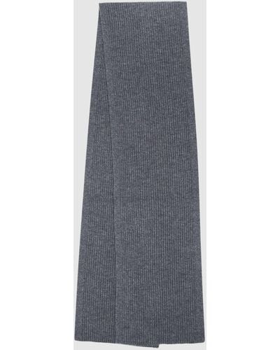 Reiss Chesterfield - Charcoal Merino Wool Ribbed Scarf, One - Gray