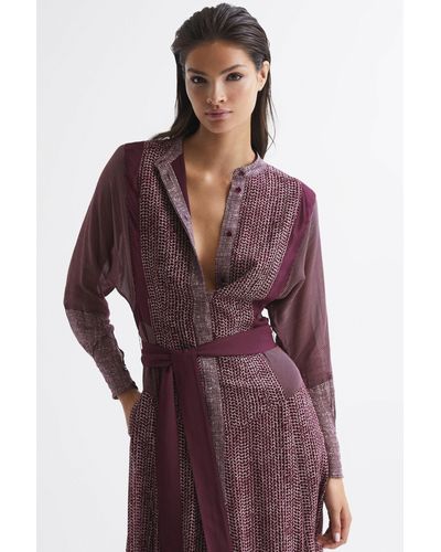 Reiss Tanis - Burgundy Mixed Print Midi Dress, Us 0 - Purple