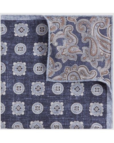 Reiss Tindari - Indigo Melange Silk Reversible Pocket Square, One - Blue