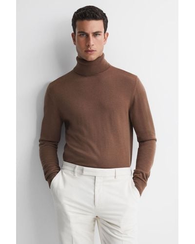 Reiss Caine - Brown Sugar Slim Fit Merino Wool Roll Neck Sweater