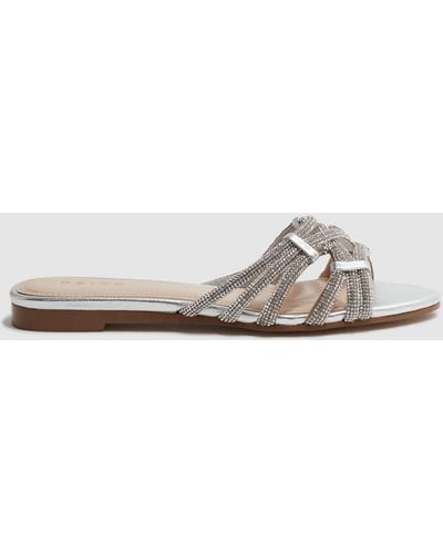 Reiss Eryn - Silver Embellished Flat Sandals, Us 8.5 - White