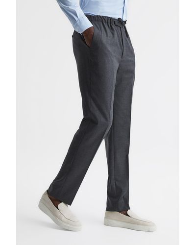 Reiss Elford - Charcoal Slim Fit Wool Elasticated Waist Pants, 28 - Black