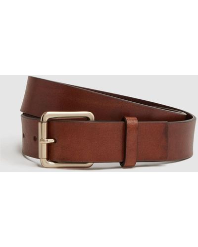 Reiss Grayson - Tan Leather Rivet Belt, 34 - Brown