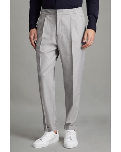 Reiss Brighton - Gray Relaxed Drawstring Pants With Turn-ups - White