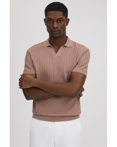 Reiss Mickey - Dusty Pink Textured Modal Blend Open Collar Shirt, Xxl - Brown