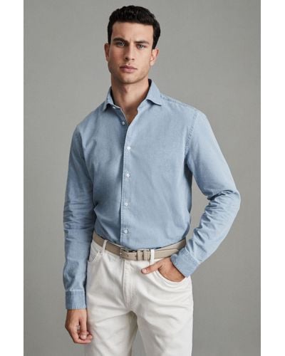 Reiss Draper - Blue Washed Chambray Button-through Shirt, L