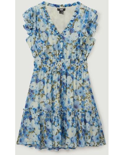 PAIGE Silk Georgette Floral Print Mini Dress - Blue