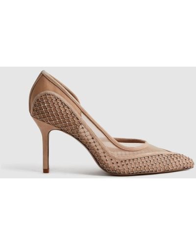 Reiss Keri - Nude Embellished Mesh Court Shoes, Uk 7 Eu 40 - White