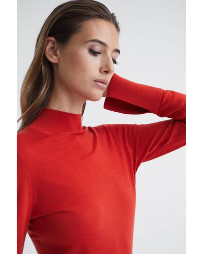 Reiss Sasha - Red Merino Wool Split Sleeve Sweater, L