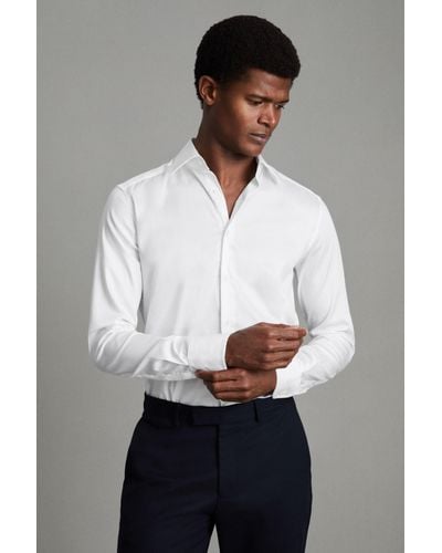 Reiss Frontier - White Slim Fit Cotton Blend Shirt, Uk 2x-large