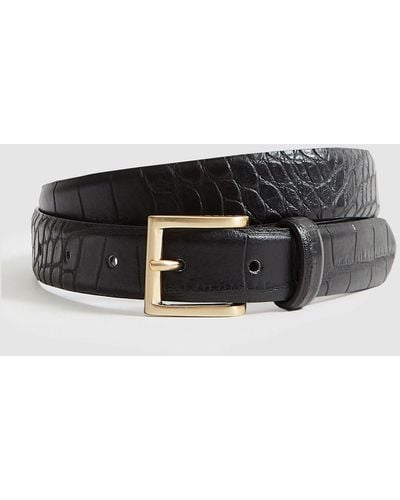 Reiss Molly - Black Leather Croc Embossed Belt, Uk X-small