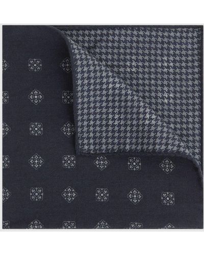 Reiss Ventre - Navy Reversible Wool Cotton Pocket Square, One - Blue