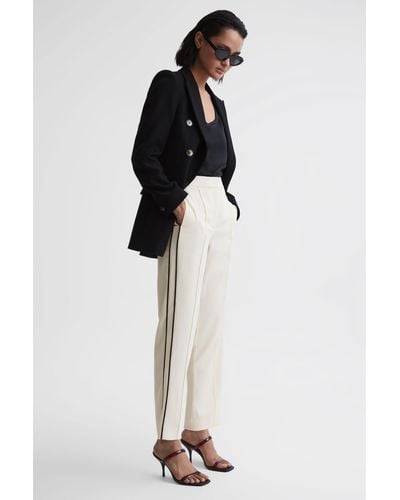 Reiss Taper - Cream Theo Taper Tapered Fit Side Stripe Pants, Us 8 - Black