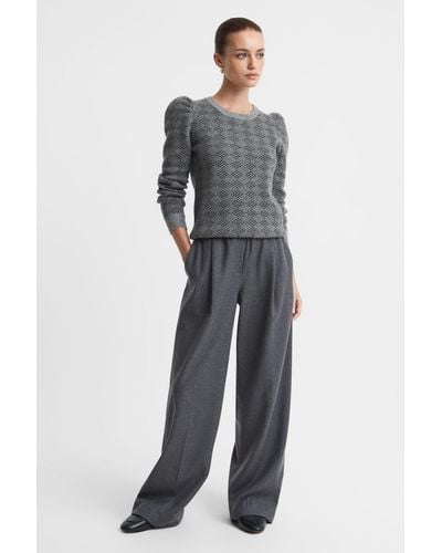 Madeleine Thompson Grey/charcoal Wool-cashmere Check Puff Sleeve Sweater - Gray