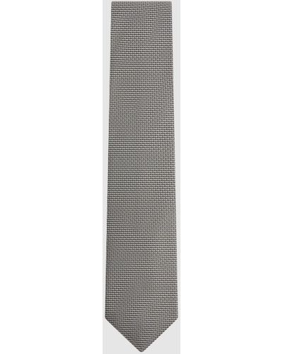 Reiss Sicily - Steel Gray Silk Blend Geometric Tie, One