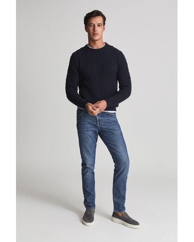 Reiss Flint - Navy Crew Neck Cable-knit Sweater, Uk 2x-large - Blue