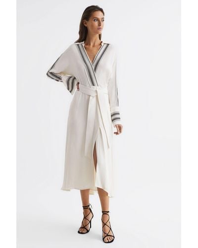 Reiss Nyla - Ivory Nyla Side Stripe Tie Front Midi Dress, Us 6 - White