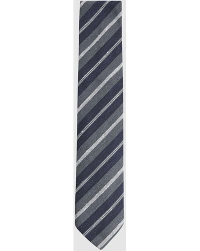 Reiss Lagoon - Navy Silk Textured Stripe Tie, One - Blue