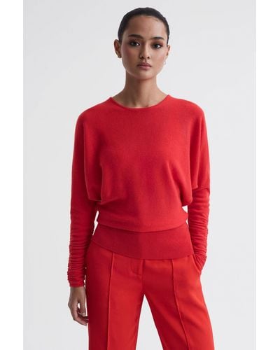 Reiss Lisa - Coral Wool Blend Batwing Sleeve Top - Red