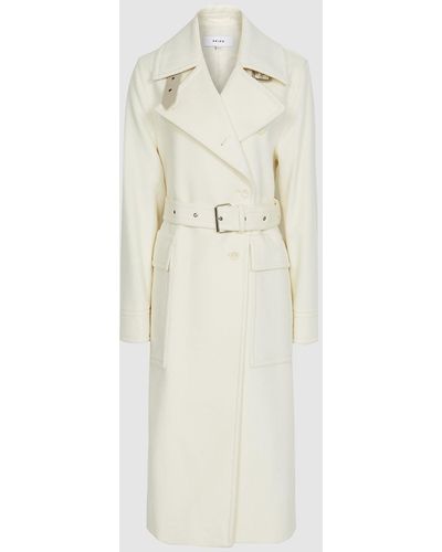 Reiss Everley - Wool Blend Belted Trench Coat - White