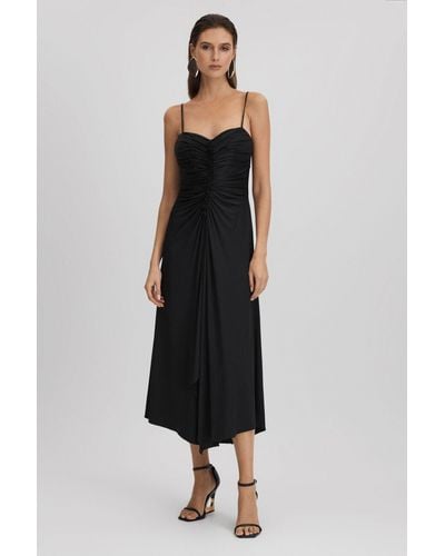 Halston Ruched Jersey Midi Dress - Black