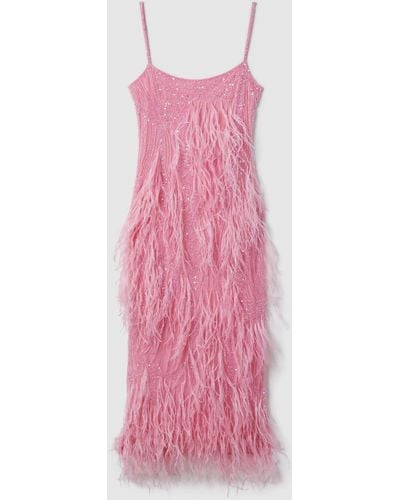 Rachel Gilbert Rachel Sequin Feather Midi Dress - Pink
