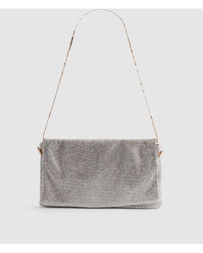 Reiss Soho - Silver Embellished Chainmail Shoulder Bag, One - Gray
