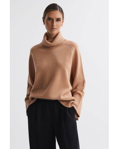 Reiss Edina - Camel Relaxed Wool-cashmere Blend Roll Neck Sweater - Black