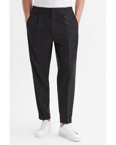 Reiss Brighton - Black Relaxed Pleated Tapered Pants, 36 - Blue