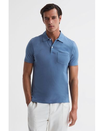 Reiss Nammos - Dark Airforce Slim Fit Cotton Polo Shirt, L - Blue