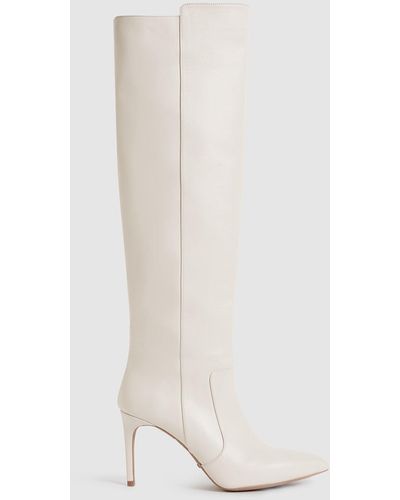 Reiss Leather Point Toe Knee High Boots - White