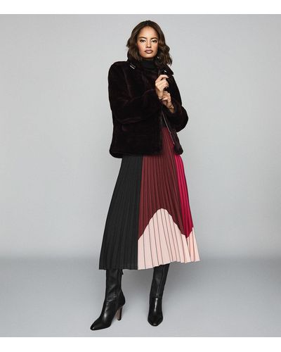 Reiss Color Block Pleated Midi Skirt - Pink