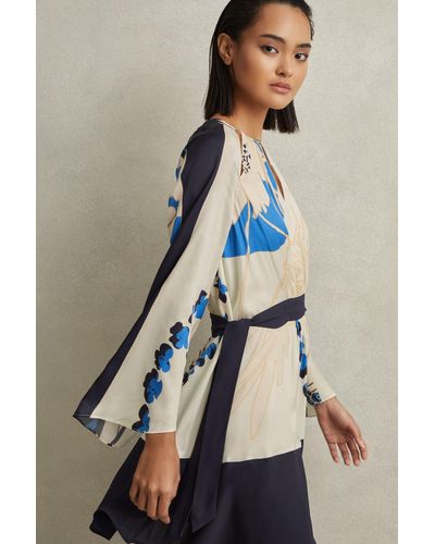 Reiss Sasha - Navy/blue Printed Side Tie Mini Dress