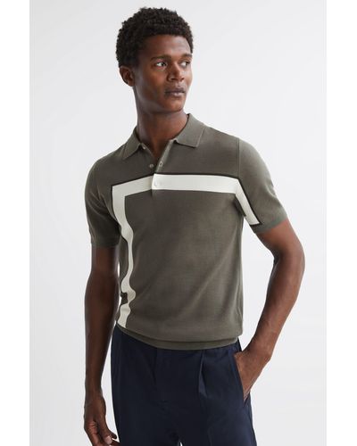 Reiss Bello - Sage Striped Polo T-shirt, Xs - Gray