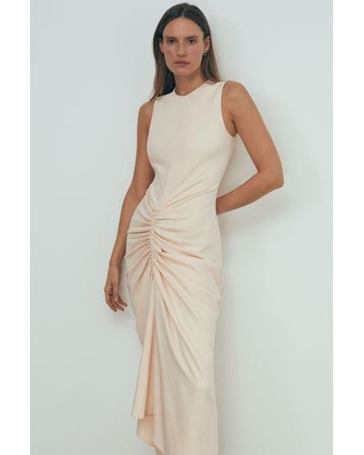 ATELIER Ruched Bodycon Midi Dress - Natural