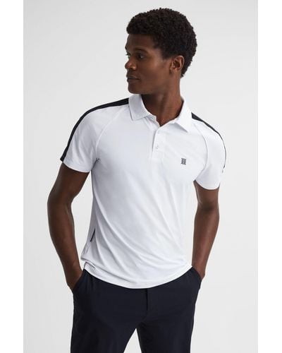 Reiss Camberley - White/navy Golf Airtech Slim Fit Polo Shirt
