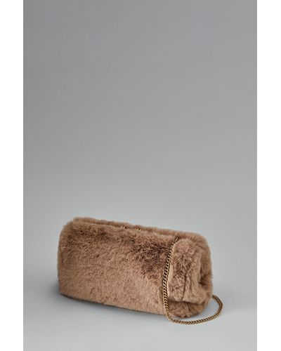 Reiss Monza - Natural Faux Fur Clutch Bag - Gray