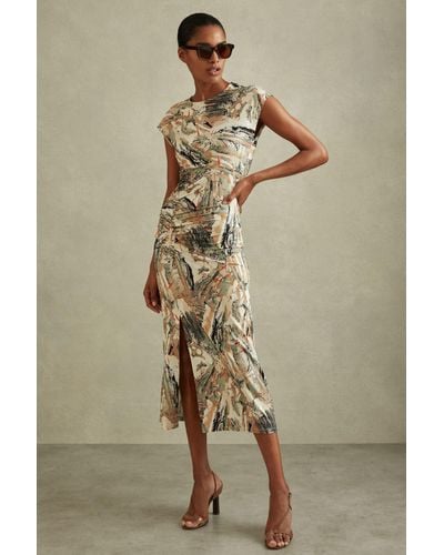Reiss Lennia - Multi Printed Jersey Midi Dress - Natural