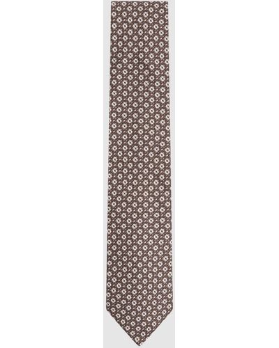 Reiss Croce - Brown Melange Silk Medallion Print Tie, One - White
