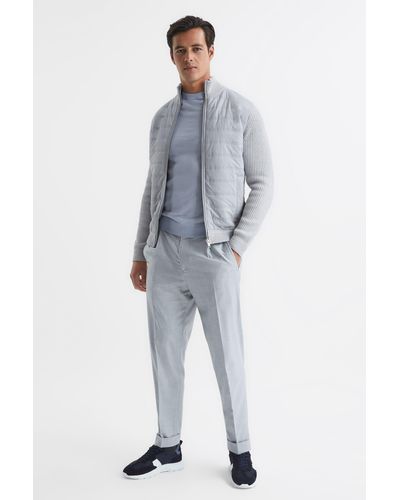 Reiss Sneaker - Soft Gray Hybrid Zip Through Quilted Sweater, Uk X-large