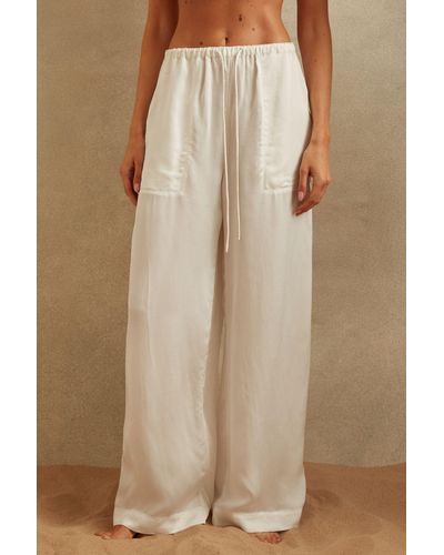 Reiss Eddie - Ivory Textured Wide Leg Cover-up Pants - Natural