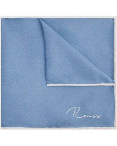 Reiss Ceremony - Soft Blue Silk Motif Pocket Square, One