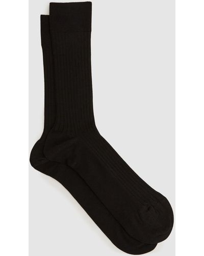 Reiss Feli - Black Ribbed Mercerised Cotton Blend Sock, M/l