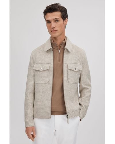 Reiss Maray - Oatmeal Brushed Wool Blend Zip-through Jacket - Natural